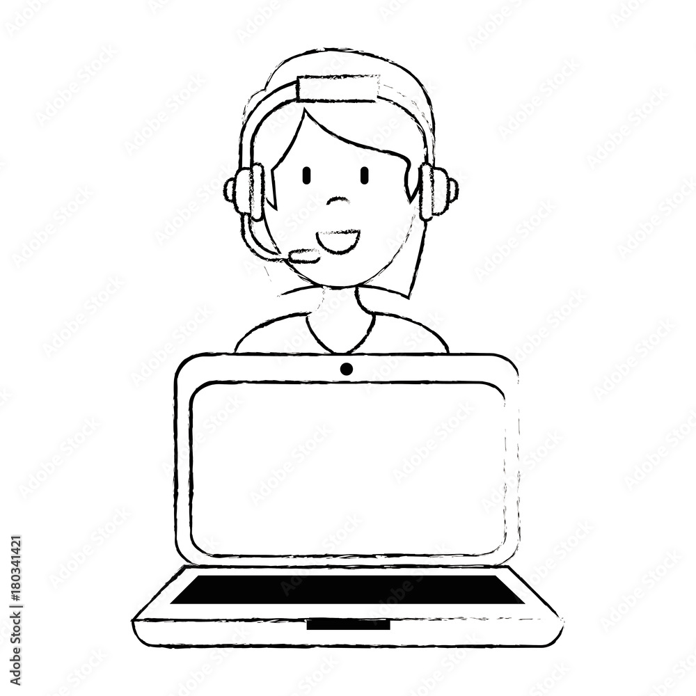 laptop with call center woman agent vector illustration design laptop with call center woman agent vector illustration design