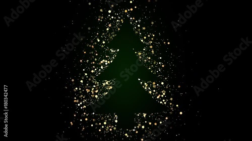 Merry Christmas greeting video card. Christmas tree with flickering particles, 4K video background