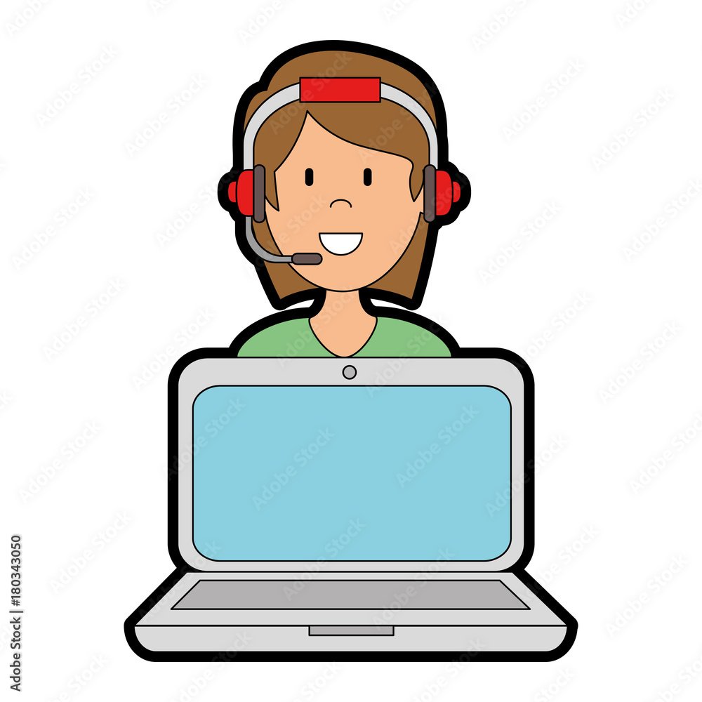 laptop with call center woman agent vector illustration design laptop with call center woman agent vector illustration design