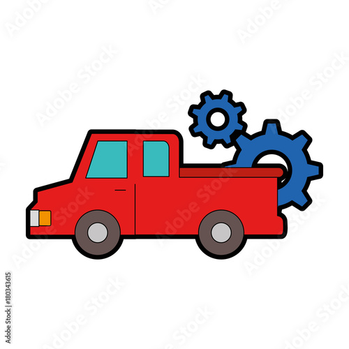 delivery truck with gears vector illustration design