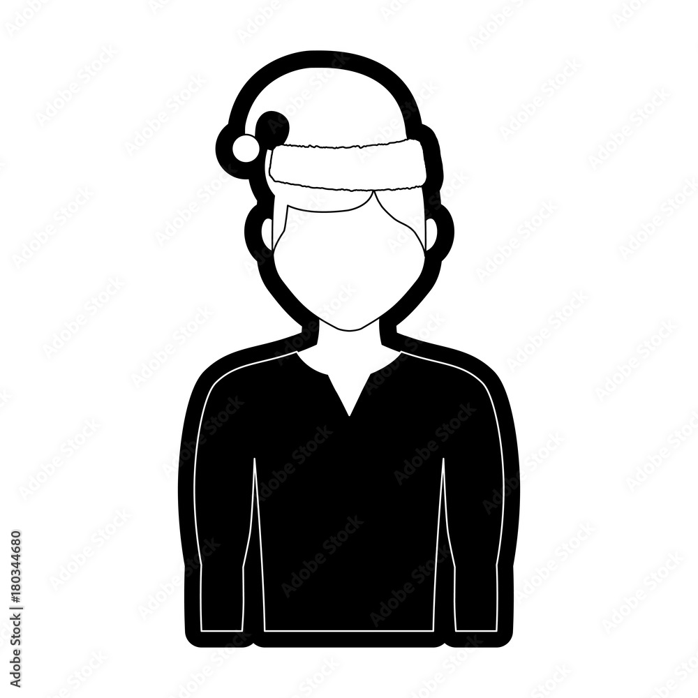 flat line monochromatic man with santa hat over white background vector illustration flat line monochromatic man with santa hat over white background vector illustration