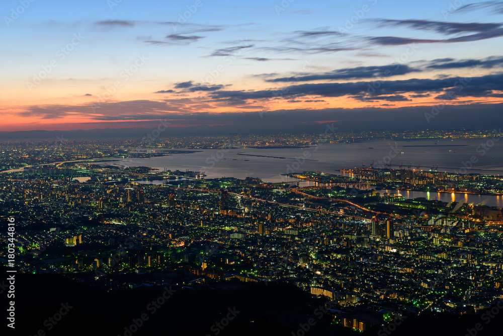 Obraz premium 大阪、神戸の夜景 摩耶山掬星台からの眺め