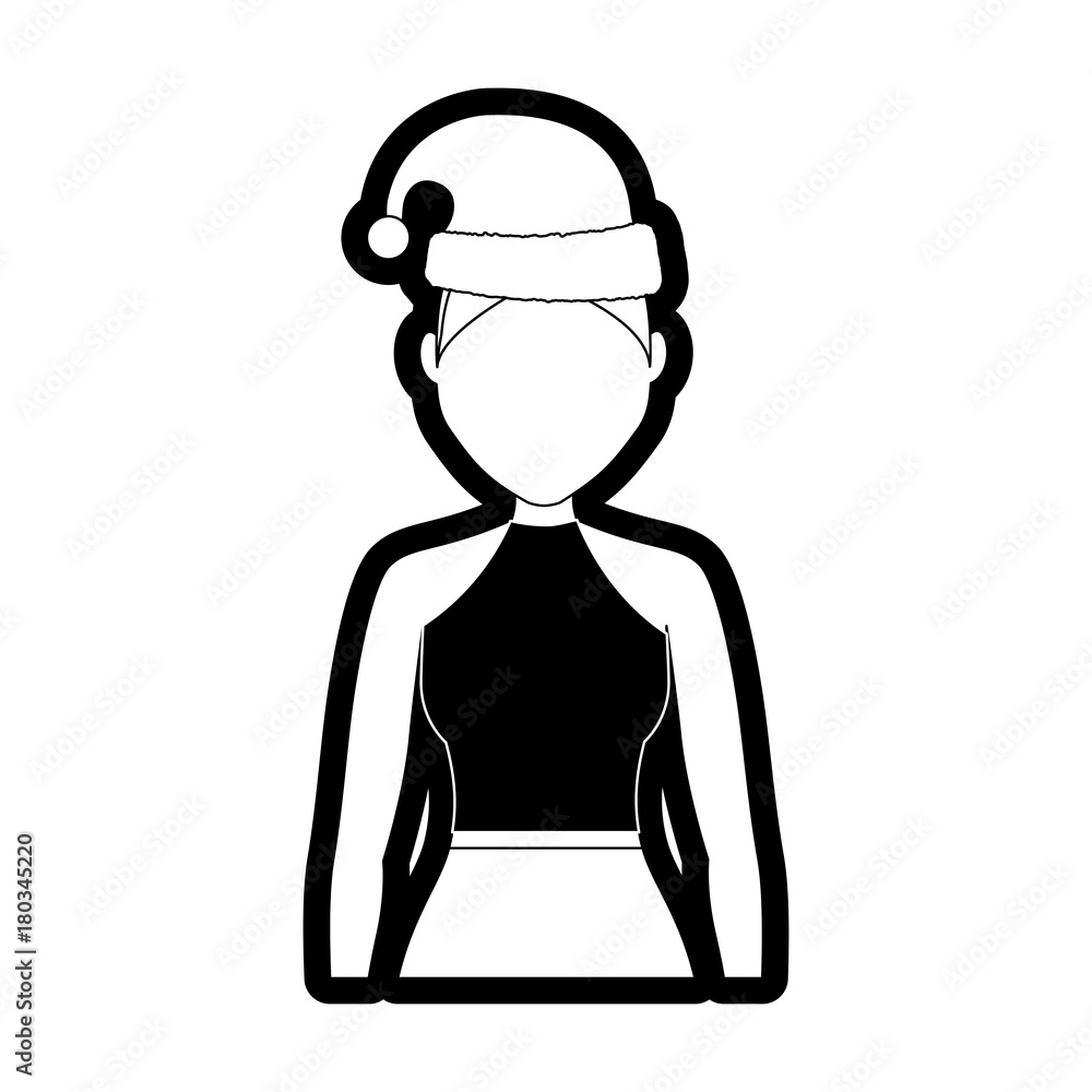 flat line monochromatic woman with santa hat over white background vector illustration flat line monochromatic woman with santa hat over white background vector illustration