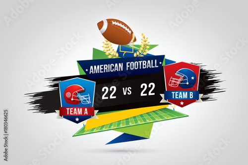 Vector of American football  with team competition and scoreboard.