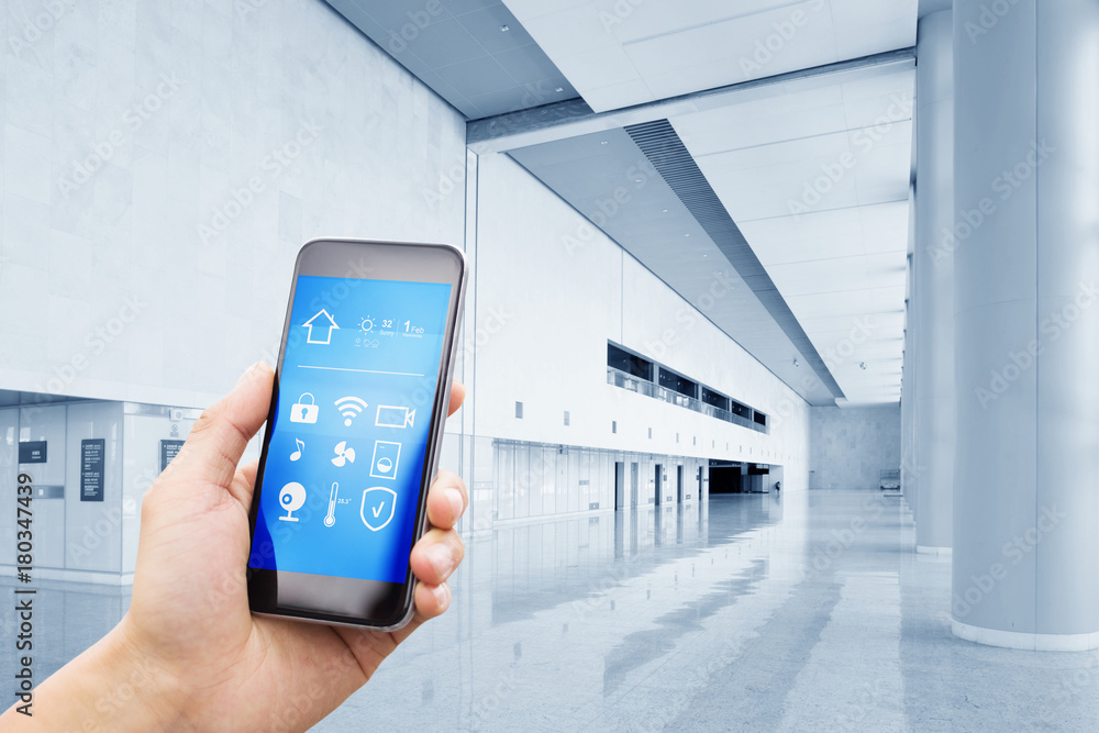 smart phone with smart home with modern hall smart phone with smart home with modern hall