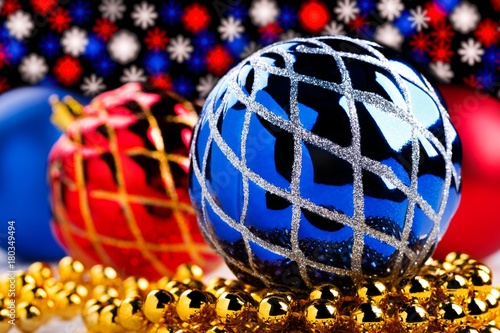 Christmas decorations on bokeh lights background
