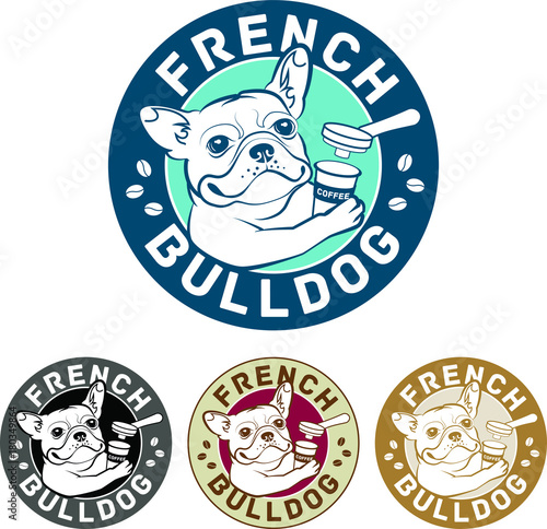 Bulldog frances -  illustration, round logo, multiple versions