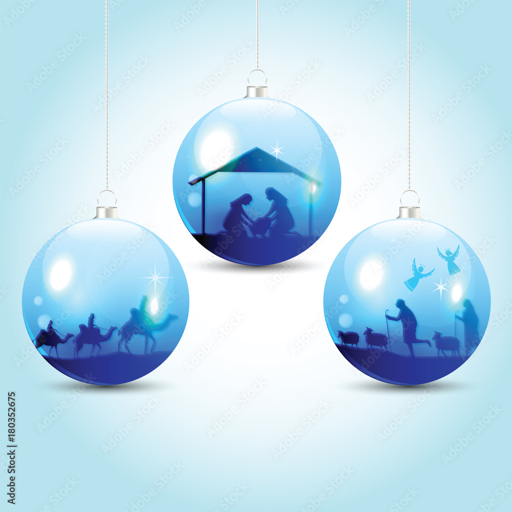 Christmas balls with nativity scene