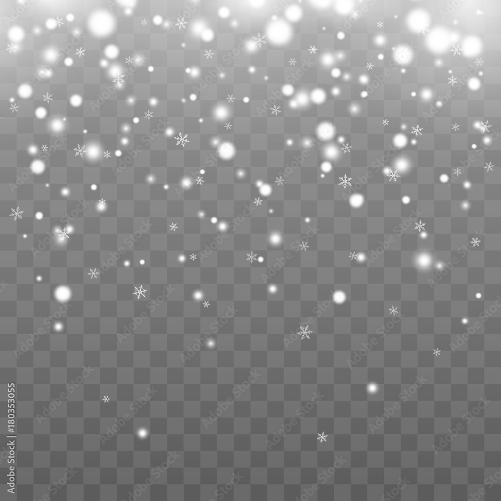 Vector horizontally seamless background with falling Christmas snow. Border of snowfall with snowflakes isolated from the transparent background. Vector horizontally seamless background with falling Christmas snow. Border of snowfall with snowflakes isolated from the transparent background.