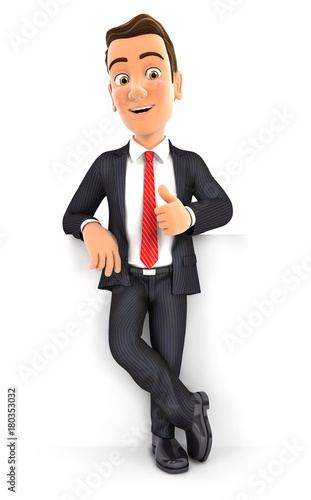 Fototapeta Naklejka Na Ścianę i Meble -  3d businessman standing in front of wall with thumb up