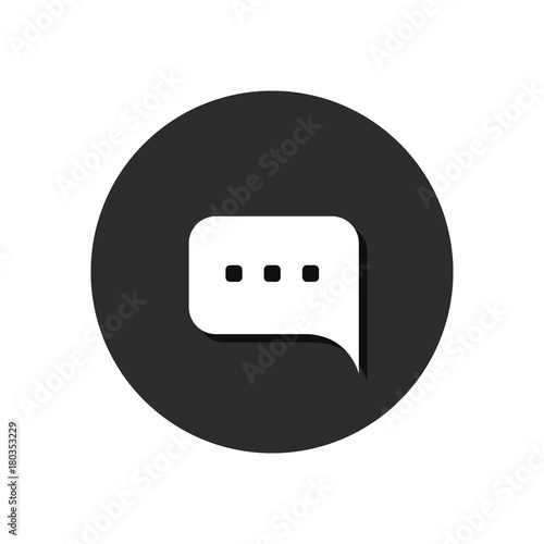 Speech bubble icon isolated on black round background. Vector symbol, chat button