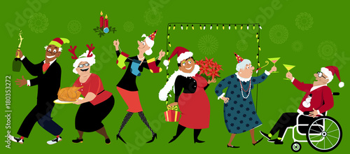 Group of senior citizens celebration Christmas, EPS 8 vector illustration