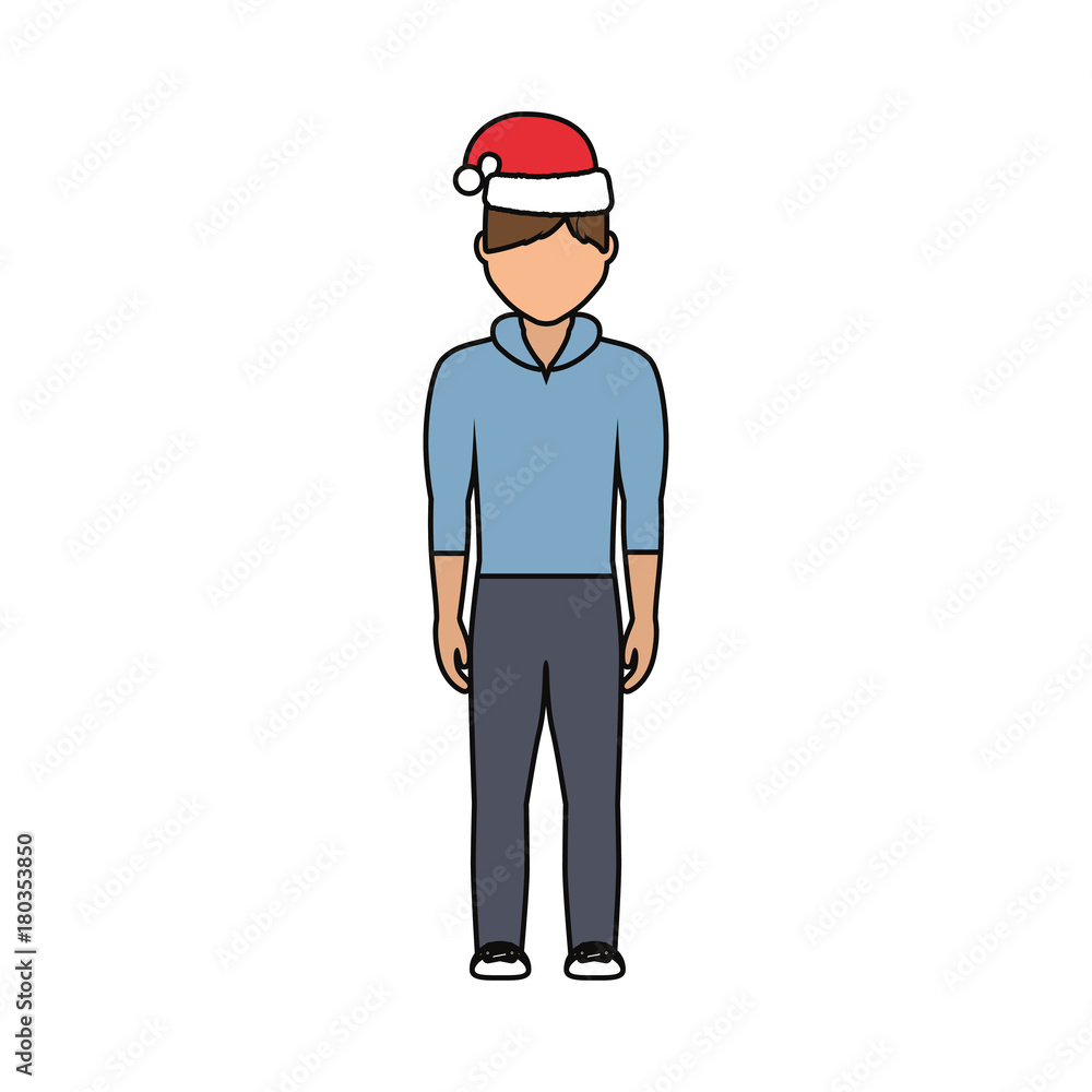 man standing with christmas hat icon over white background vector illustration man standing with christmas hat icon over white background vector illustration