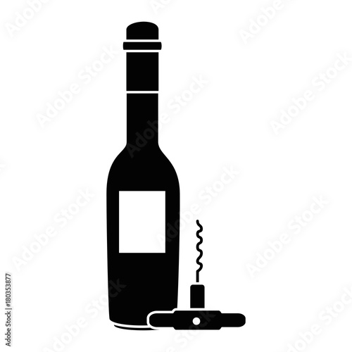wine bottle with corkscrew vector illustration design
