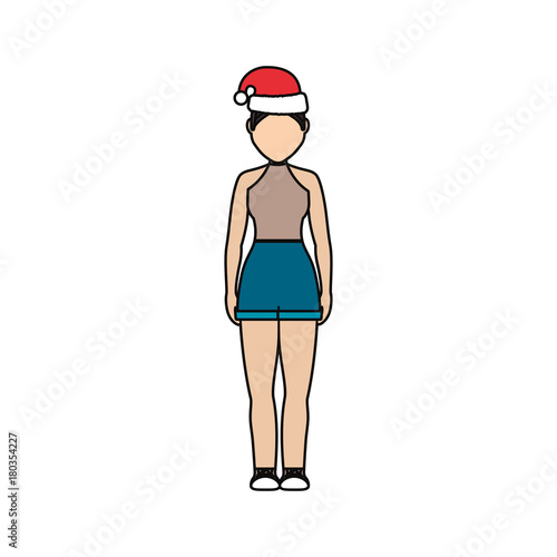 woman stading with christmas hat icon over white background vector illustration