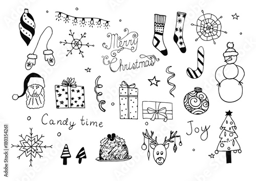Set of Christmas doodles.
