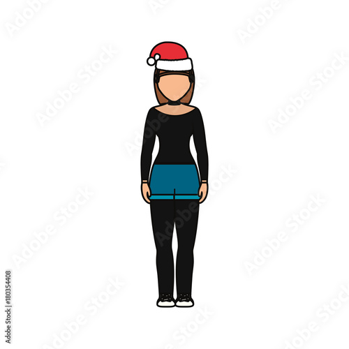 woman stading with christmas hat icon over white background vector illustration