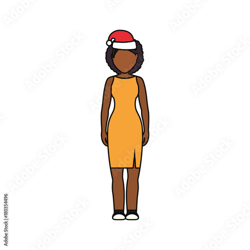 woman stading with christmas hat icon over white background vector illustration