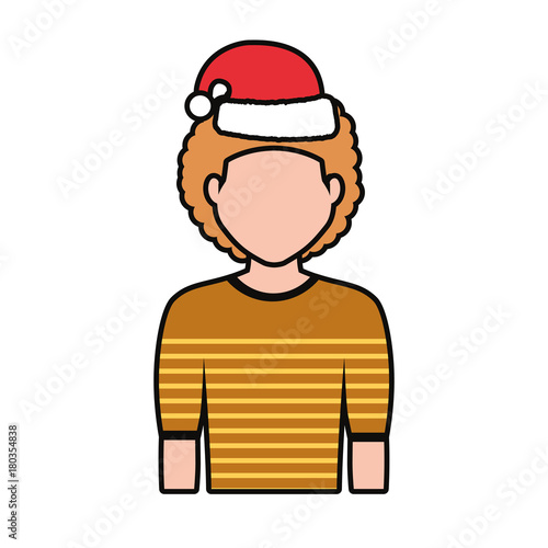 avatar man with christmas hat icon over white background colorful design vector illustration