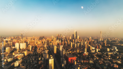 Canvas Print Guangzhou City Sunset and Moon