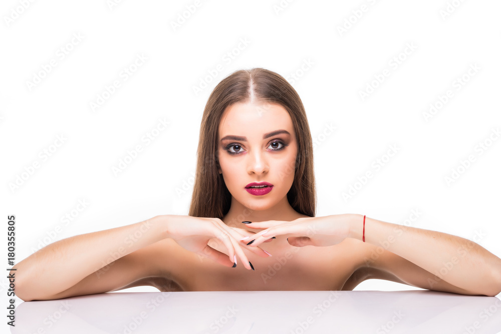Obraz premium Beautiful Young Woman with Clean Fresh Skin look away .Girl beauty face care. Facial treatment . Cosmetology , beauty and spa .