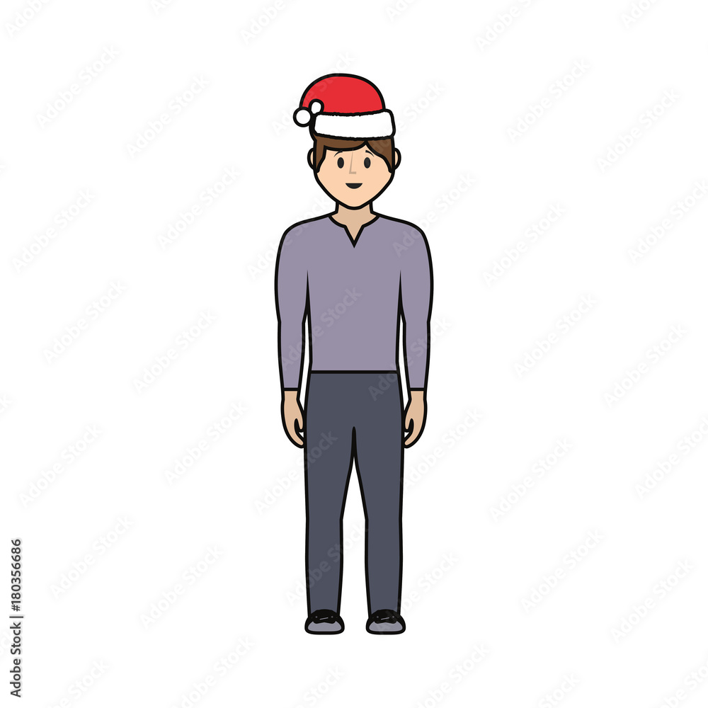 man standing with christmas hat icon over white background vector illustration man standing with christmas hat icon over white background vector illustration