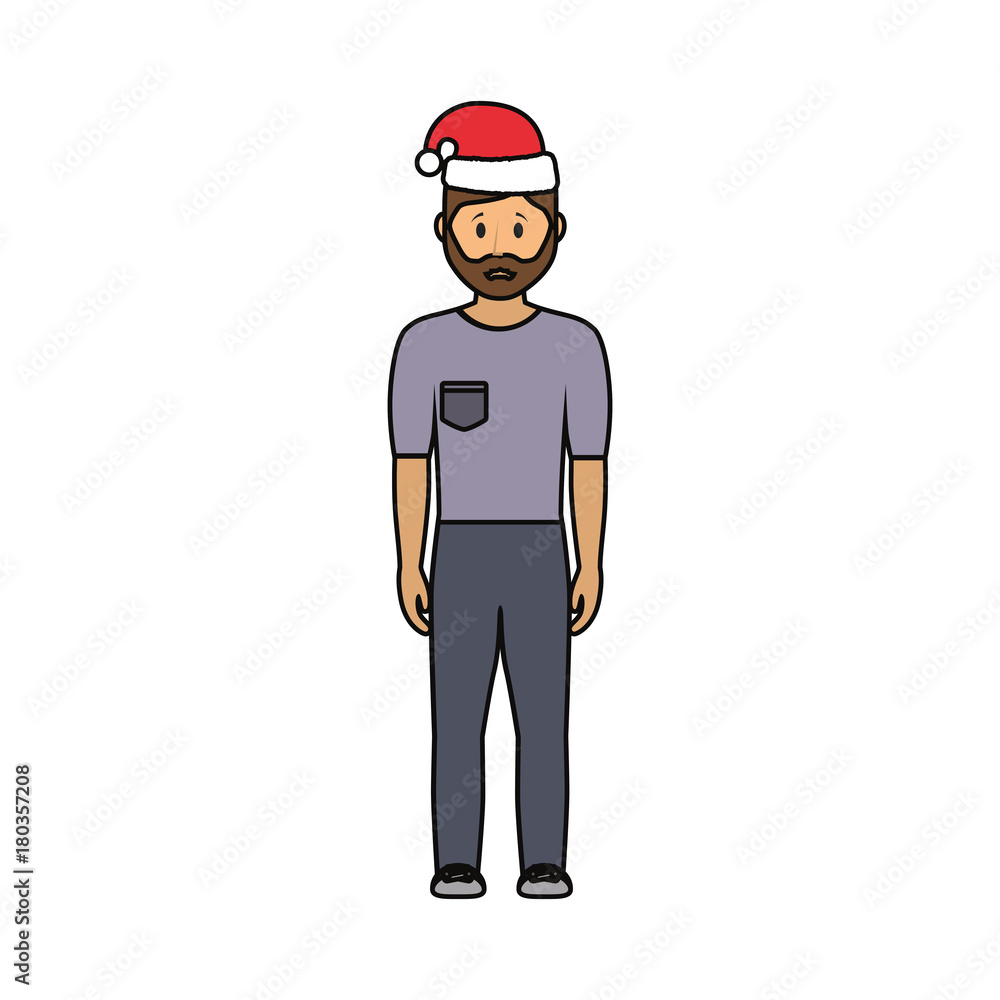 man standing with christmas hat icon over white background vector illustration man standing with christmas hat icon over white background vector illustration