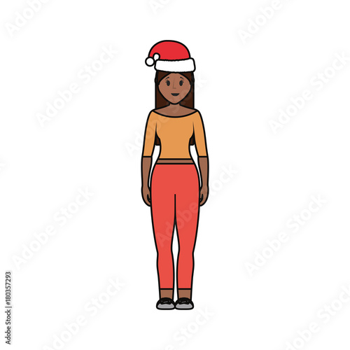 woman stading with christmas hat icon over white background vector illustration