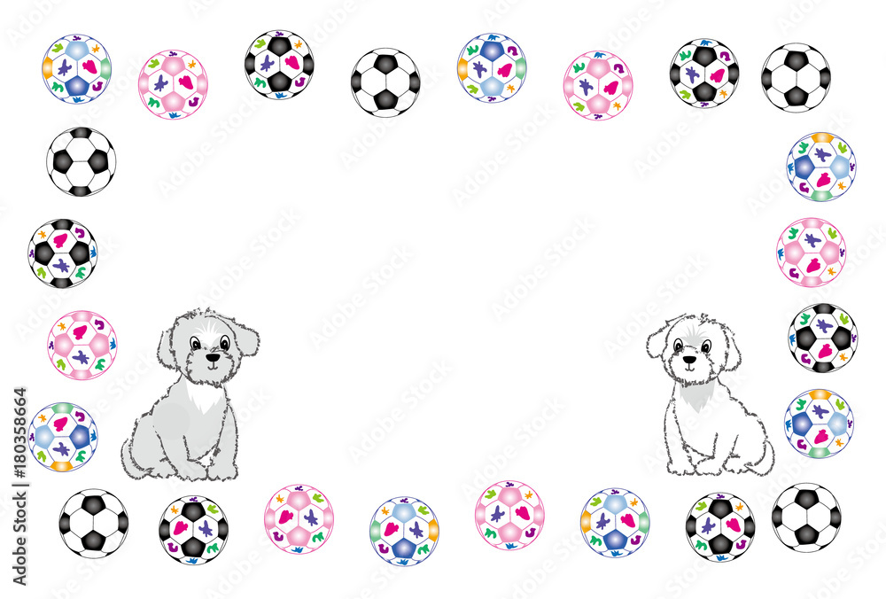 サッカーボールとかわいい犬のイラストのはがきテンプレート Stock Illustration Adobe Stock