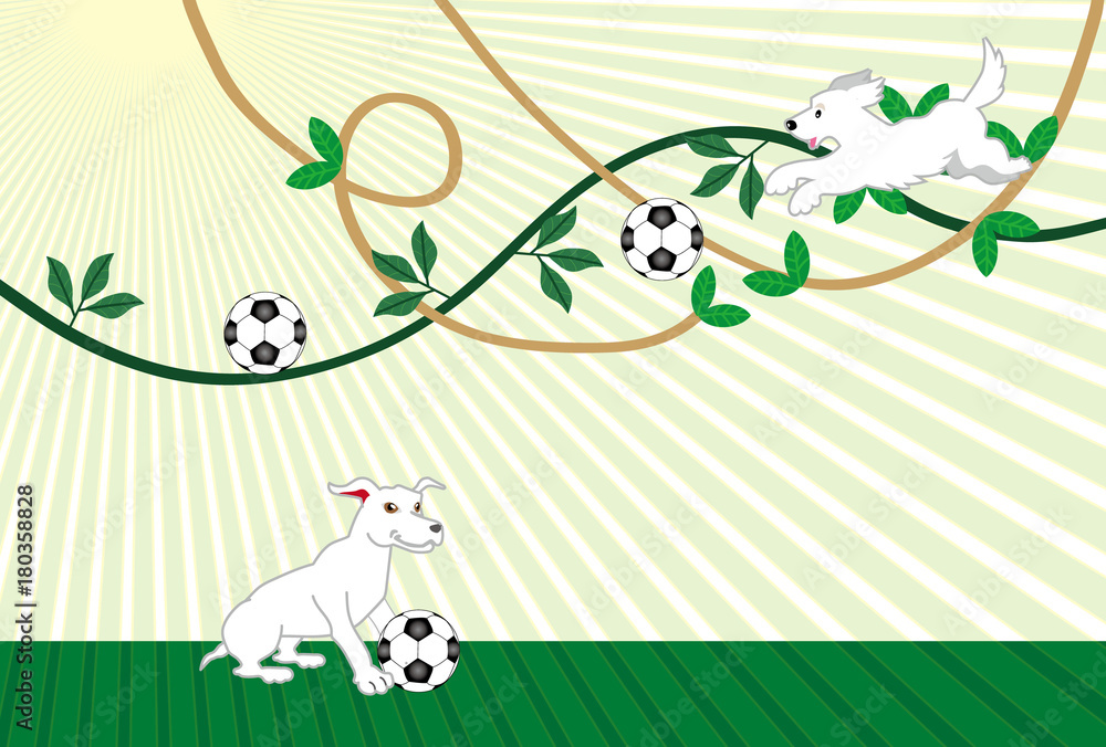 サッカーボールと犬のイラストのはがきテンプレート サッカーボールと犬のイラストのはがきテンプレート