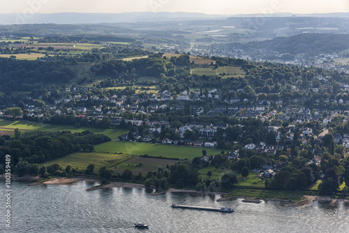 Panorama view from the Drachenburg / Drachenfelsen to the river Rhine and the Rhineland, Bonn, Germany, Europe photo