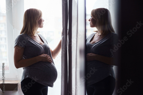 Pregnant woman silhouette looking out the window, reflected in a glass panel. Free Download Pregnant woman silhouette looking out the window, reflected in a glass panel. - GFXLoad
