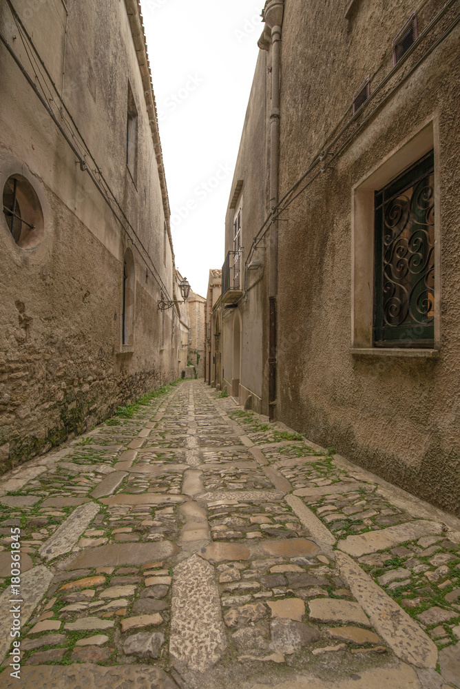 Medieval street of Erice city in Sicily