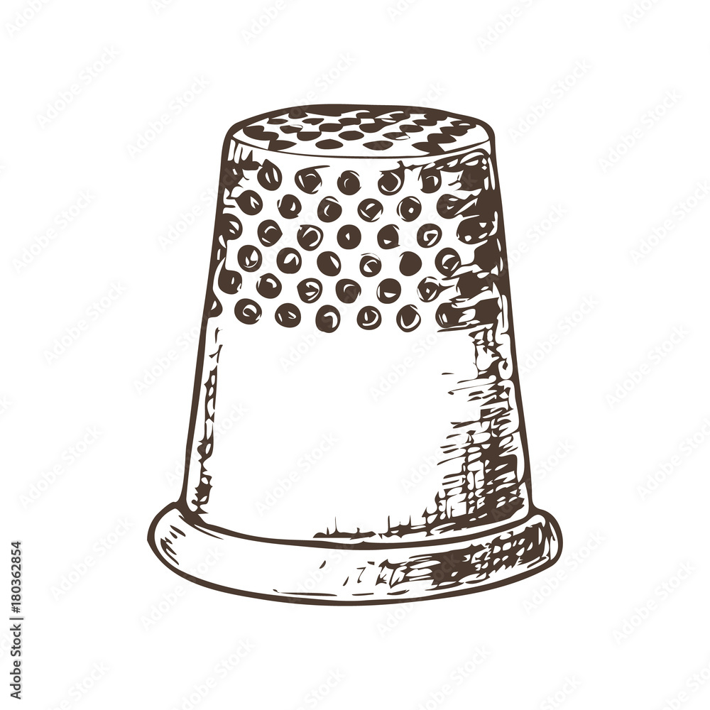 Vetor de Thimble for sewing, sketch illustration of accessories for