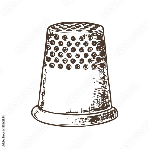 Thimble for sewing, sketch illustration of accessories for sewing. Vector