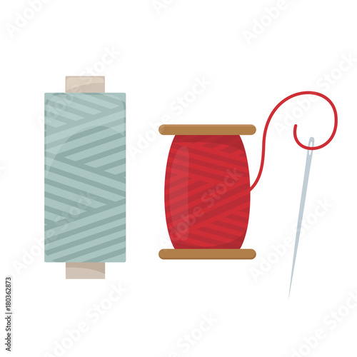 Threads and needle, cartoon illustration of accessories for sewing. Vector