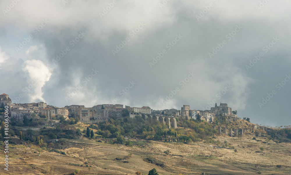Scenic  mountain village in rugged landscape of island of Sicily