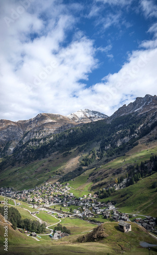 vals village alpine valley landscape in central alps switzerland