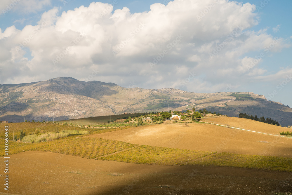 Scenic agricultural Sicilian landscape during autumn time, Italy