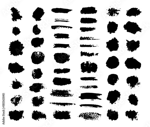 Black paint  ink brush strokes and blots. Grunge artistic dirty texture. Design elements. Background for text.