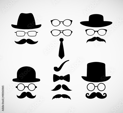 Hipster face and accessories. Vintage set.