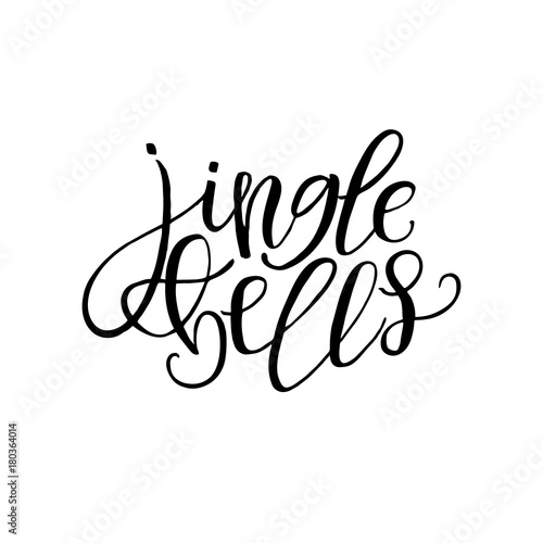 Jingle bells hand drawn text calligraphic. Design for card, prin