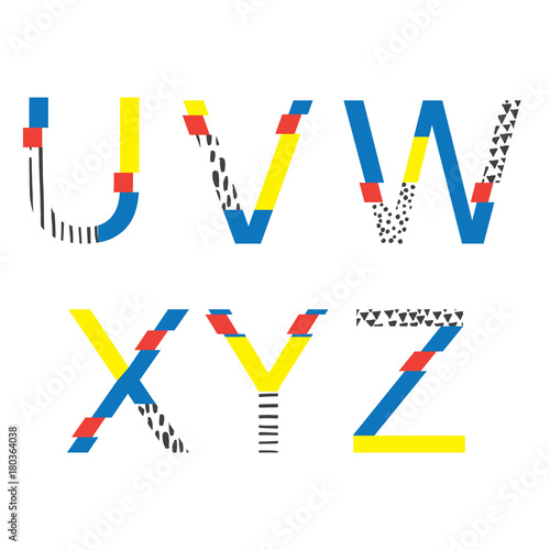 Vector Set With Abc Letters U V W X Y And Z In Geometry Style With Glitch And Hand Drawn Elements Bright Graphic Font For Education Logo And Lettering Stock Vector