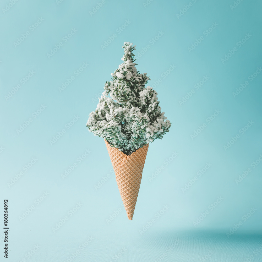 Christmas tree ice cream. Winter holiday concept.