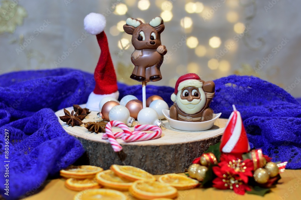 christmas reindeer chocolate and santa claus