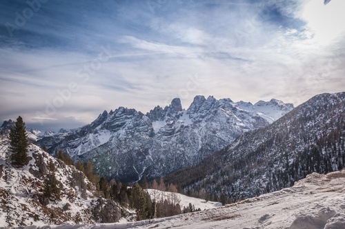 Awesome sunny winter view of Mount Cristallo crests  Dolomites  Veneto  Italy