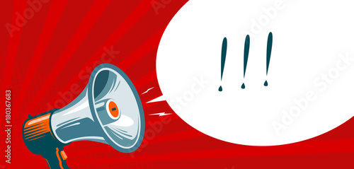 Loudspeaker, megaphone, bullhorn. Advertising, promotion banner. Vector illustration photo