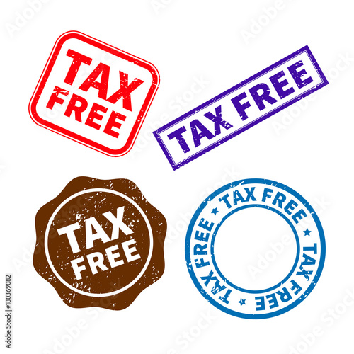 Set of different retro tax free rubber stamps on white