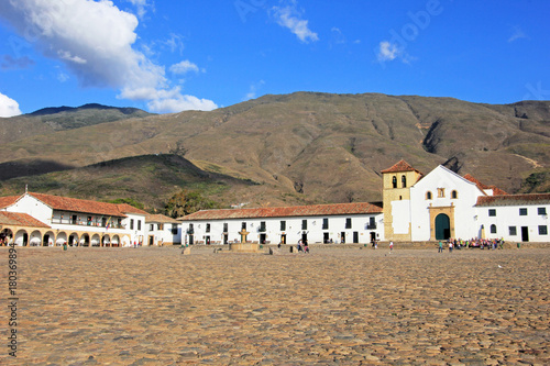 A view of the town square in Villa De Leyva, Colombia, South America photo