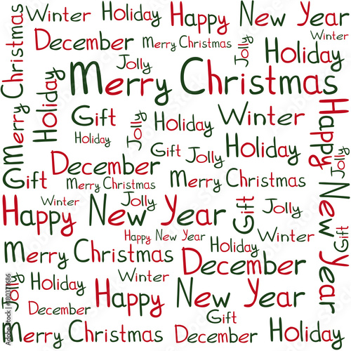 Christmas concept word text background green white